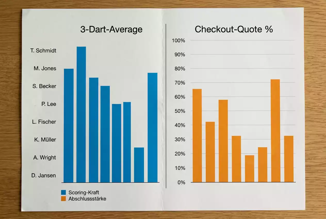 Vergleich Checkout-Quote und 3-Dart-Average beim Darts als Wettfaktoren für verschiedene Märkte