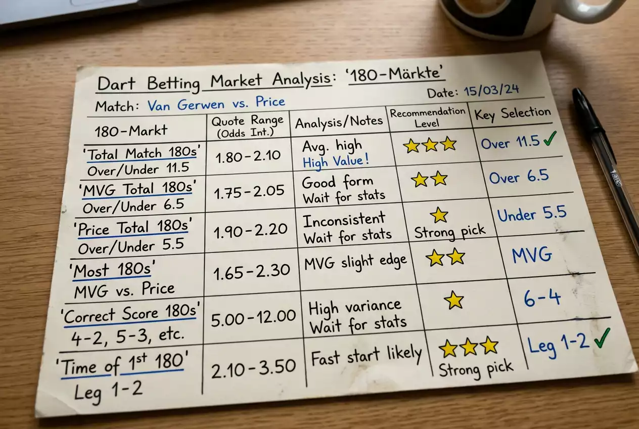 Auswahl der besten Darts-Wettmärkte für Freiwetten nach Quote und Expected Value bei lizenzierten Anbietern