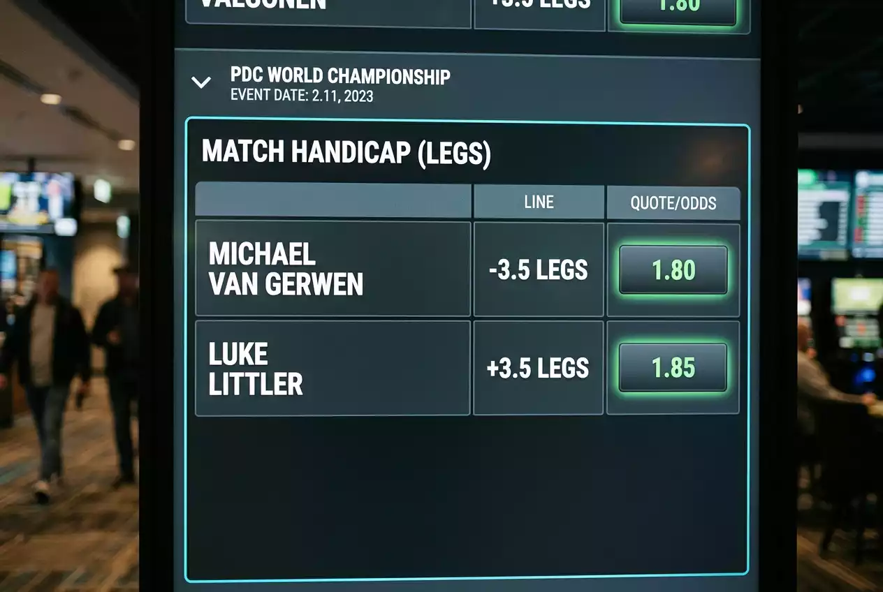 Darts Leg-Handicap Wette Beispiel: Linie minus 3,5 Legs auf Favoriten mit Quotenvergleich