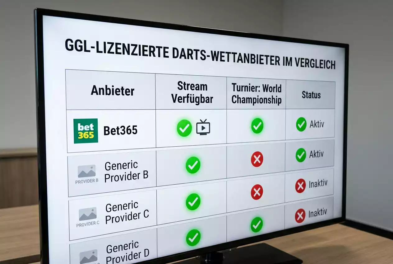 Vergleich von GGL-lizenzierten Darts Wettanbietern mit Stream-Verfügbarkeit bei PDC-Events 2026