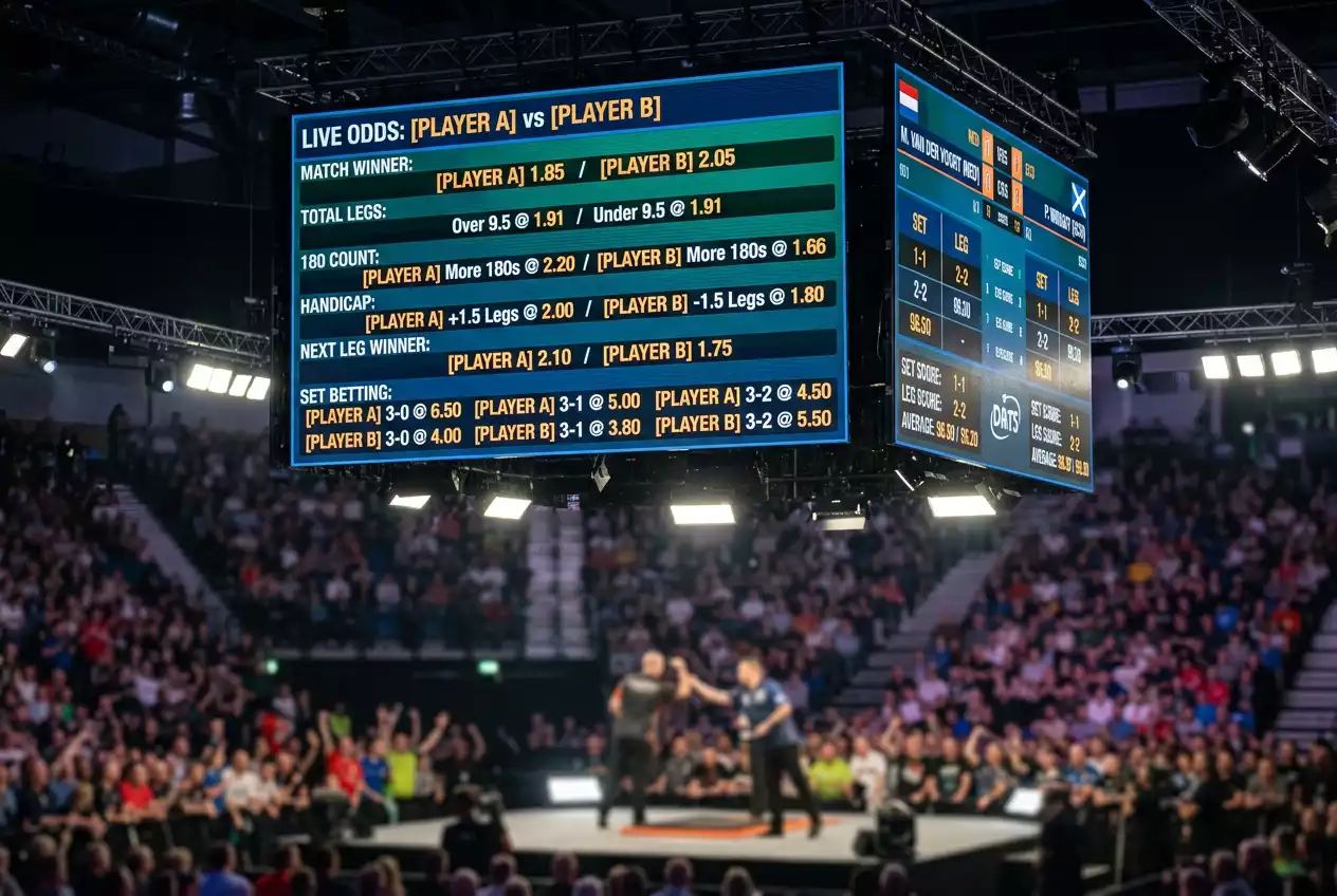 Marktbreite bei Darts Live Wetten mit Matchwinner, Handicap, Over Under und 180er-Märkten