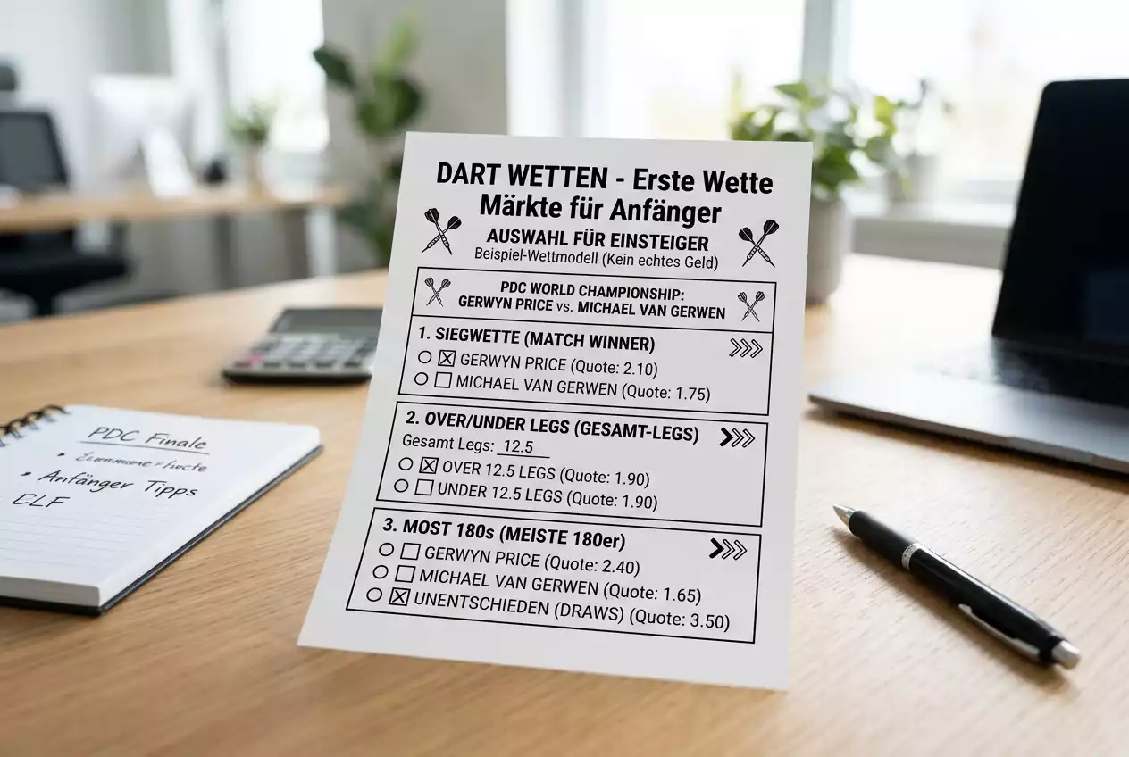 Erste Darts-Wette für Anfänger – einfache Märkte wie Siegwette und Over/Under als Einstieg