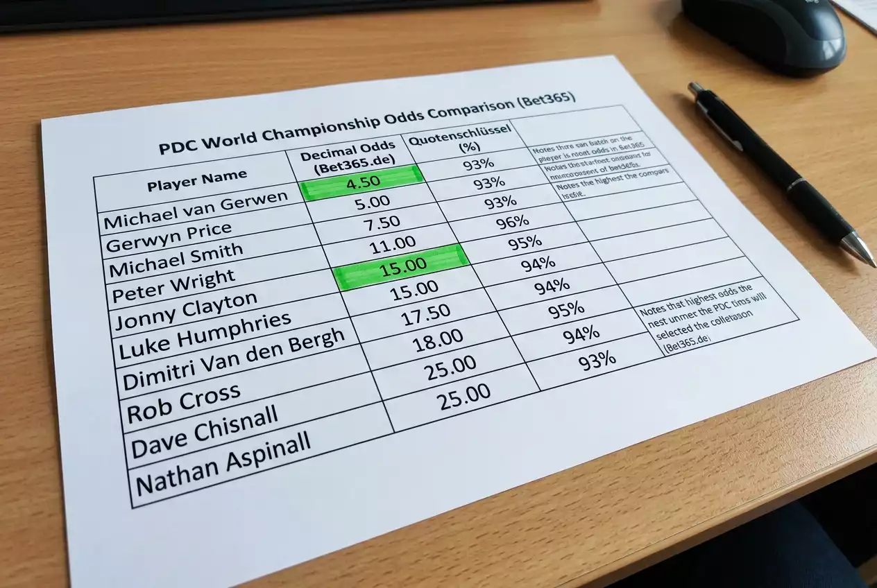 Anbietervergleich der Darts Wetten Quotenschlüssel bei PDC-Großevents