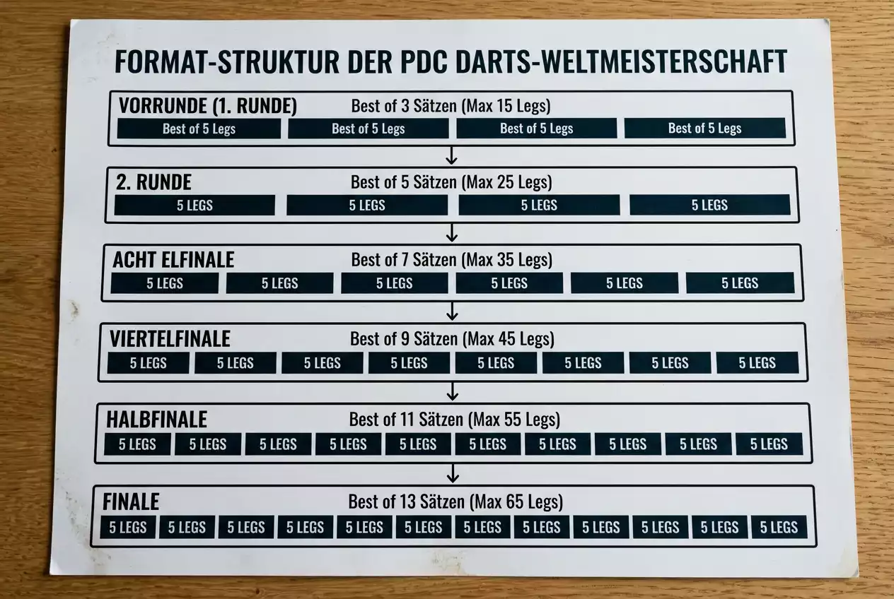 PDC WM Rundenformat: Anzahl der Sets und Legs je Runde bei der PDC Weltmeisterschaft