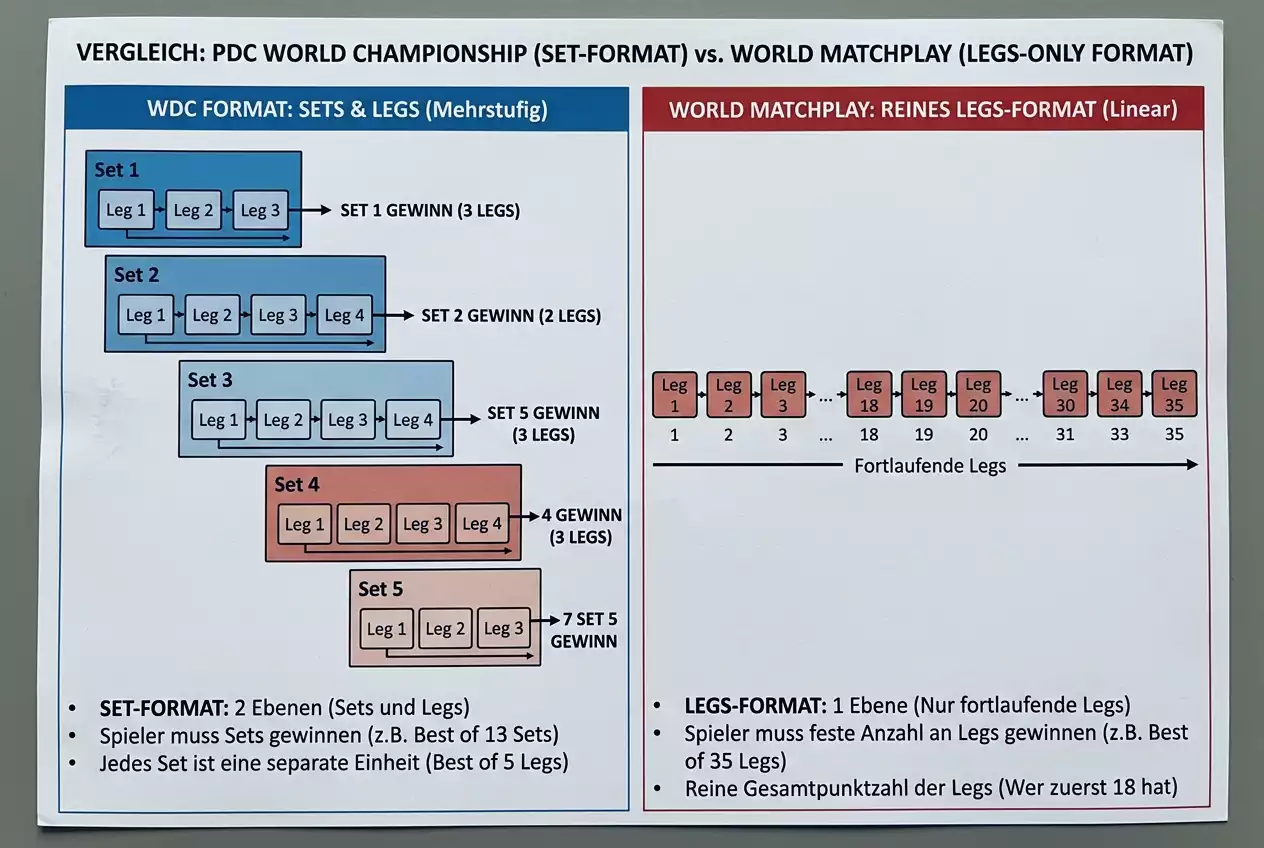 Set-Format vs. Legs-Format beim Darts Wetten: Strukturunterschiede der PDC WM und World Matchplay