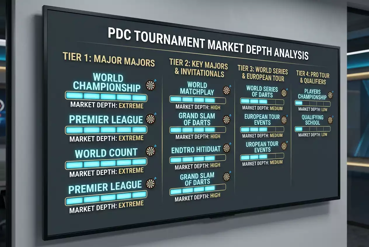 PDC Turnierkalender Darts Markttiefe: Überblick der wichtigsten PDC-Events mit Wettmarkt-Verfügbarkeit