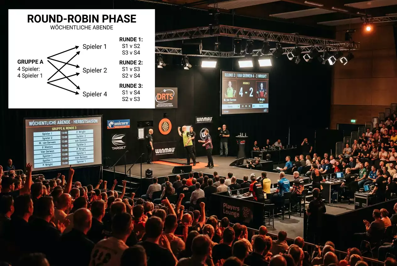 Premier League Darts Format mit Round-Robin-Phase und wöchentlichen Abenden für Wetter erklärt