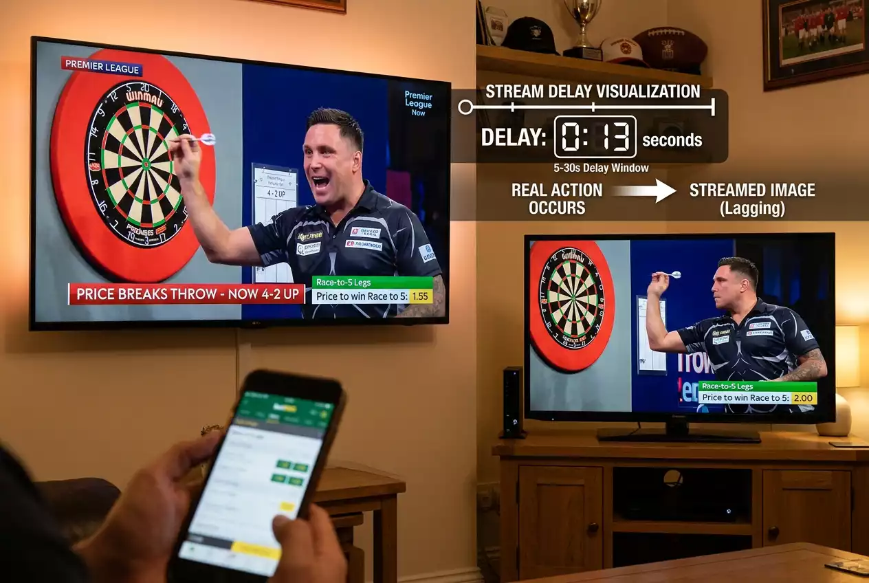 Stream-Delay-Risiko bei Race-to-X Darts Wetten: Verzögerung zwischen Live-Geschehen und TV-Bild